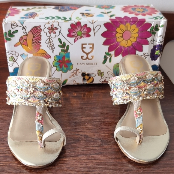 Fizzy Goblet Size 5 Gold Struck Kolha Block Heels Limited Edition. New In Box. - Picture 1 of 5